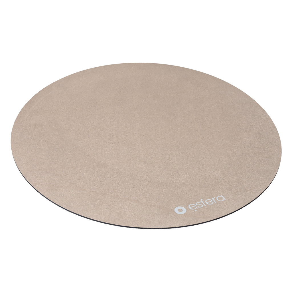 A camel coloured sit/stand stability mat used for standing desks and under your ball chair on slippery surfaces.
