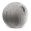 A grey corduroy-covered exercise ball with a built-in stability ring, designed for use as a chair or workout accessory. Promotes better posture.