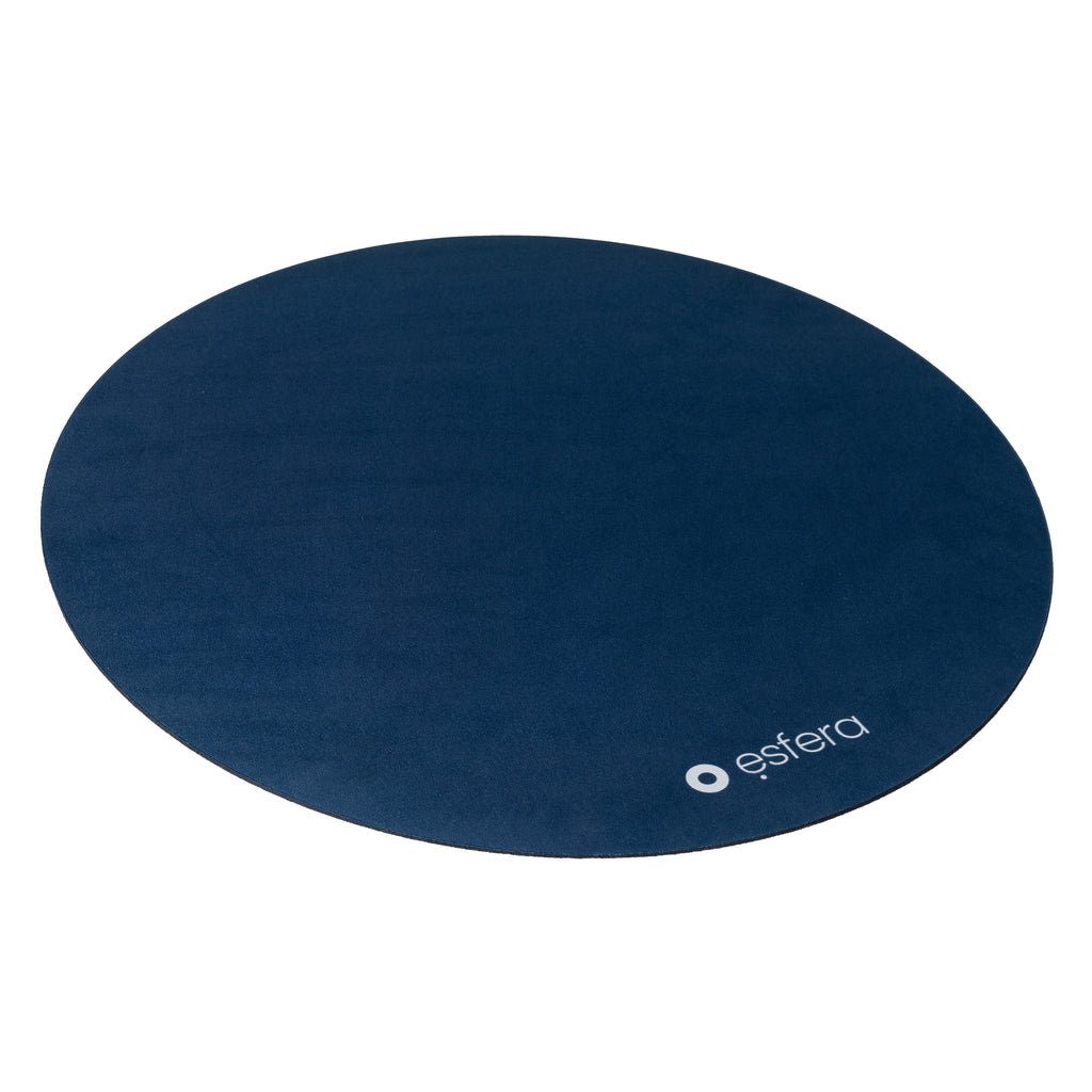 A dark blue sit/stand stability mat used for standing desks and under your ball chair on slippery surfaces.