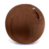 A brown corduroy-covered exercise ball with a built-in stability ring, designed for use as a chair or workout accessory. Promotes better posture.