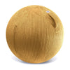 A yellow corduroy-covered exercise ball with a built-in stability ring, designed for use as a chair or workout accessory. Promotes better posture.