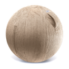 An oatmeal corduroy-covered exercise ball with a built-in stability ring, designed for use as a chair or workout accessory. Promotes better posture.